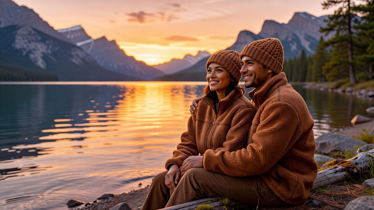 Couple wearing fleece jackets