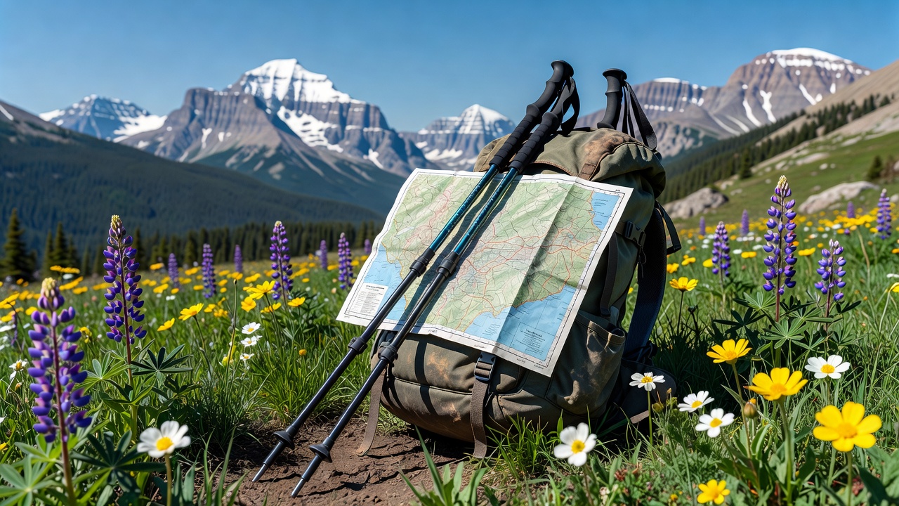 Hiking poles in an alpine environment